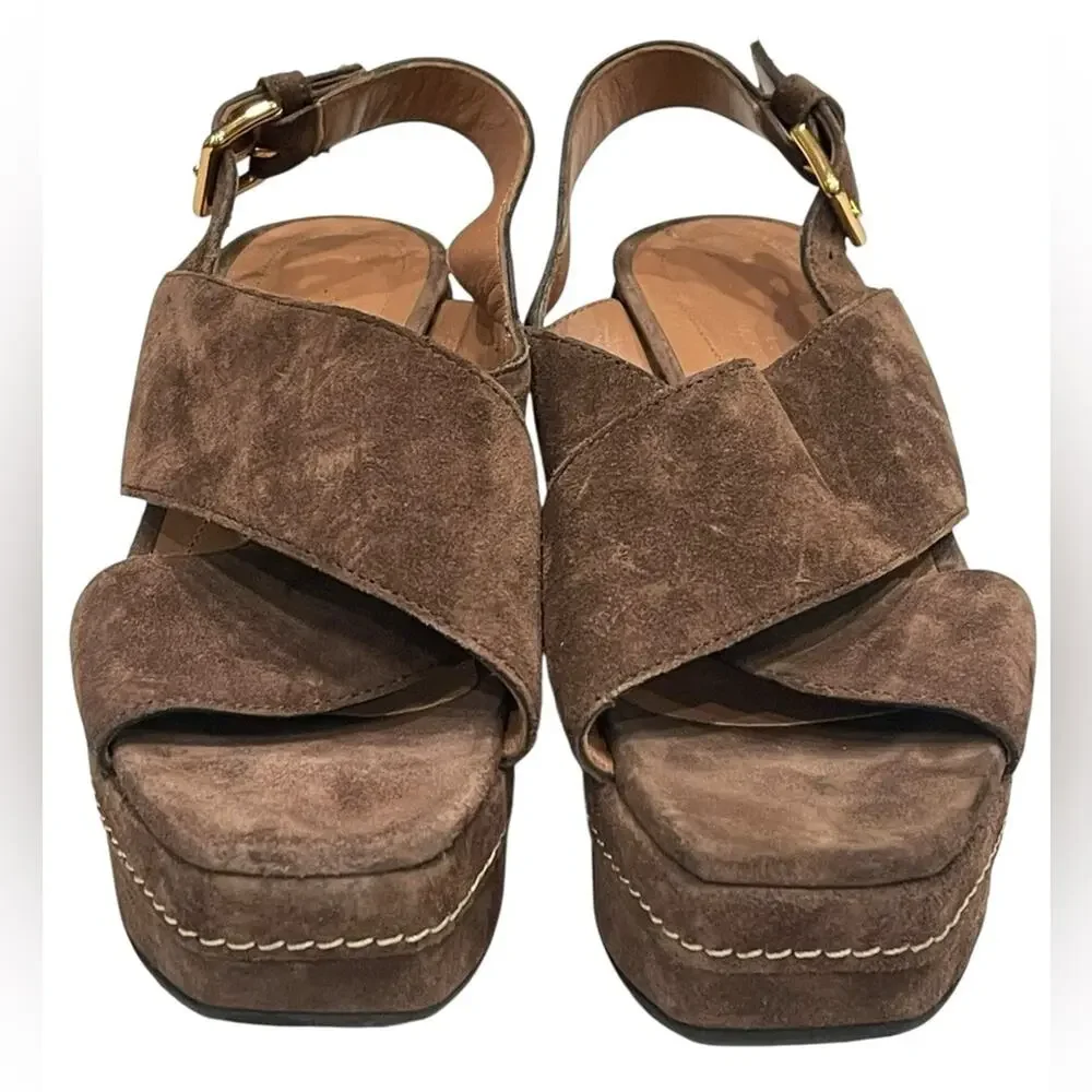 Marni Brown Suede Crisscross Wedge Sandals Size 36
